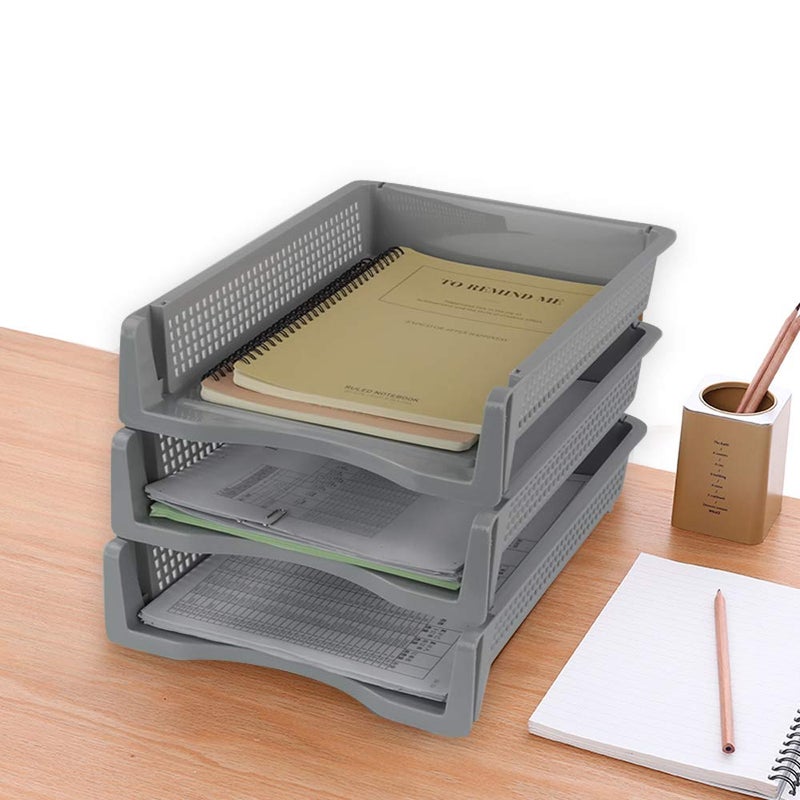 Lesbin 6-Pack Gray Plastic Stackable Paper Letter Tray, Stacking Document Trays - Image 4